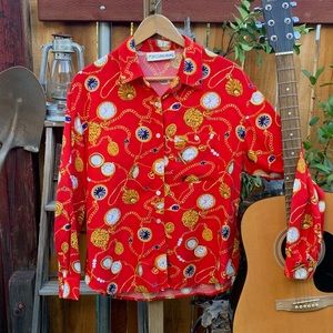 Vintage JH Collectibles Pocket Watch Print Shirt.